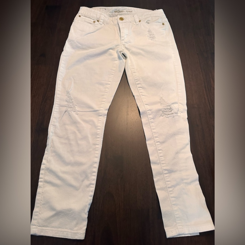Michael Kors Cropped Skinny Jeans Womens Size 2 White Denim Mid Rise Stretch